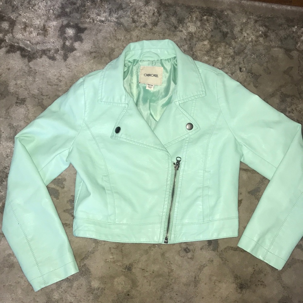 Teal leather half jacket